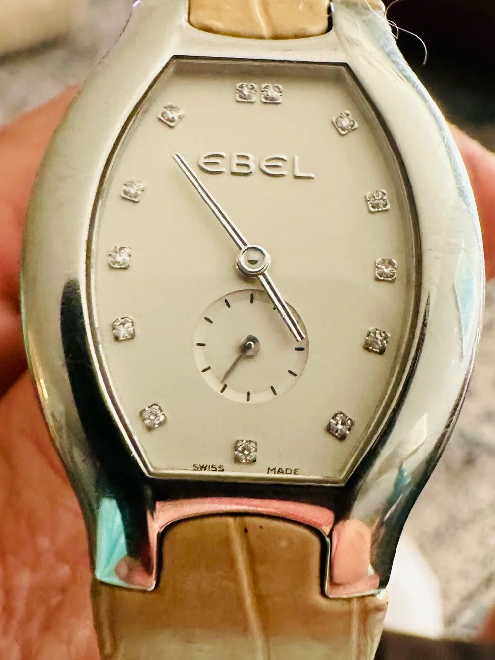 Women's Silver Dial Watch with Beige Leather Strap